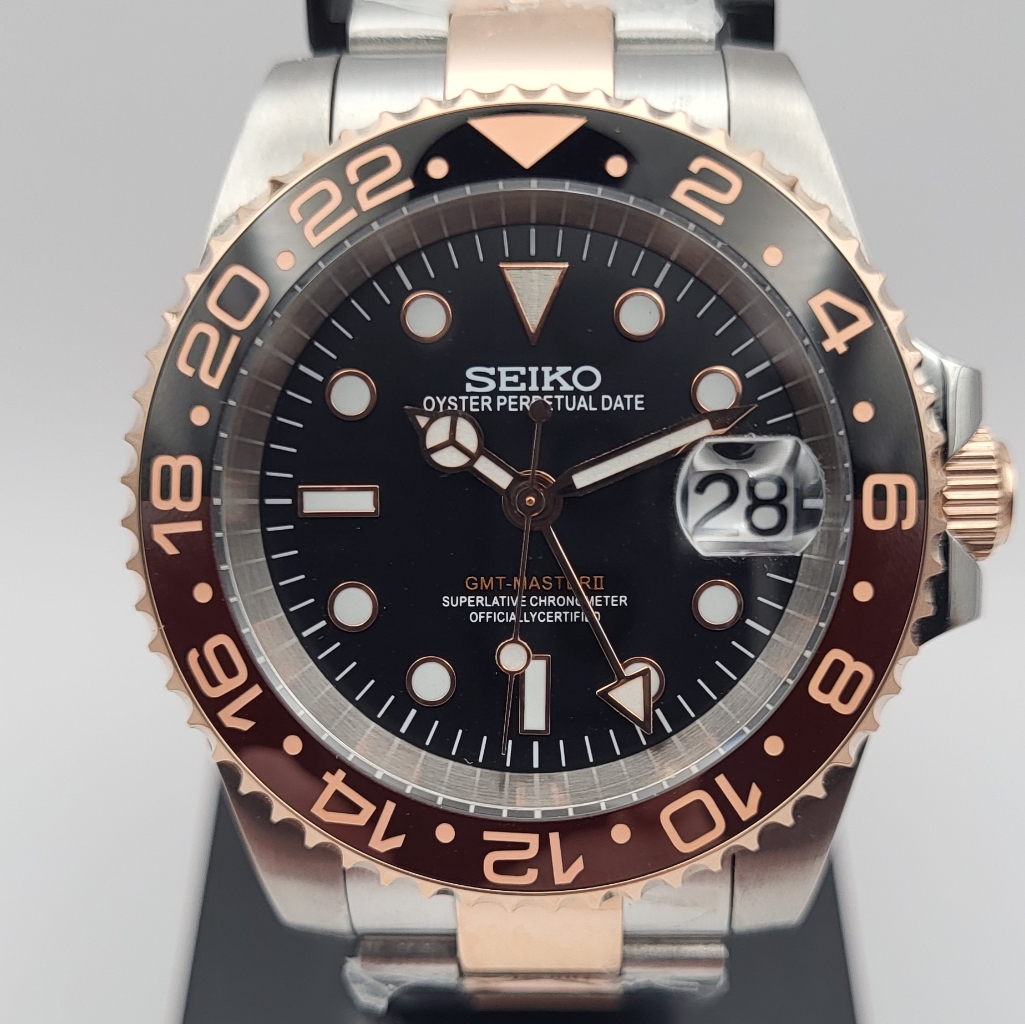 New 40mm Seikomod Gmt Automatic Watch Root Beer